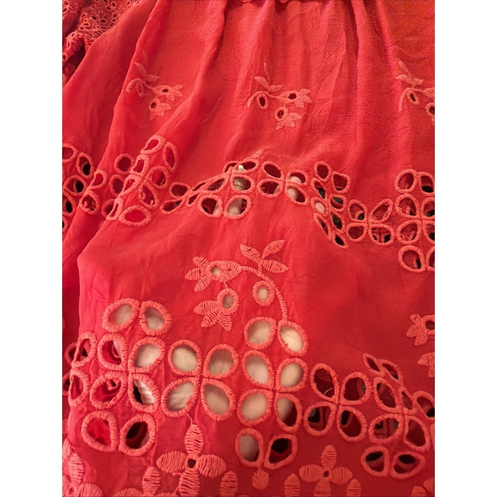 Johnny Was Red Blouse Eyelet Embroidered Elastic Sleeve Ruffled S Off Shoulder - Picture 3 of 10